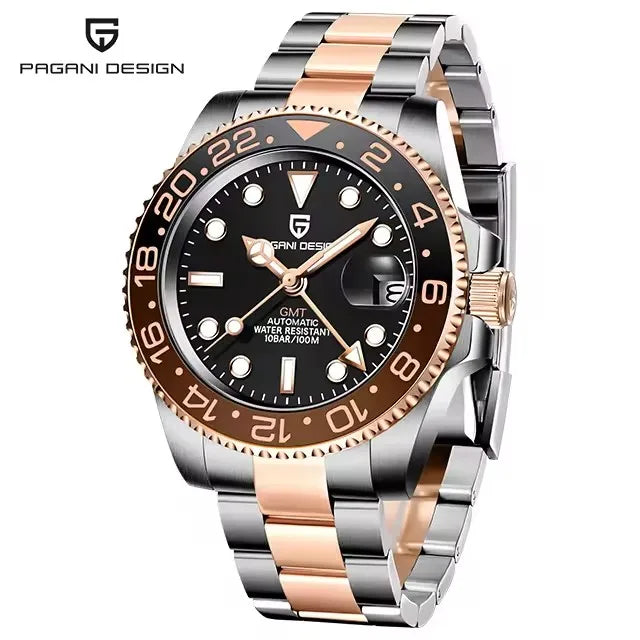 PAGANI DESIGN 40MM Men Mechanical Wristwatch Stainless Steel GMT Watch Top Brand Sapphire Glass Waterproof Automatic Watches Men
