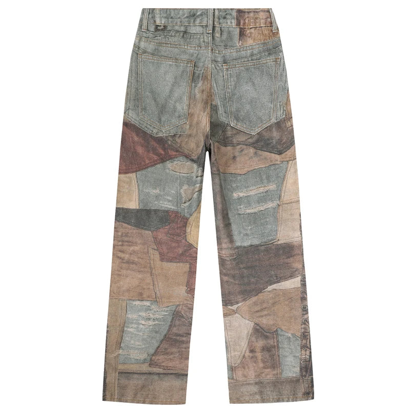 Printed Patchwork Jeans 2026 Spring New Fashion Streetwear Y2k Pants Casual Loose Vintage Hip Hop Denim Trousers Male
