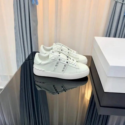Casual Versatile Leather Sneakers Unisex Trendy Rivet Decorated Sport Shoes Breathable Comfortable Massage Function for Couples