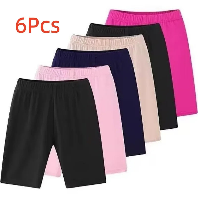 6pcs Basic Solid Color Girls Shorts Simple Style Summer Casual Kids Short Pants