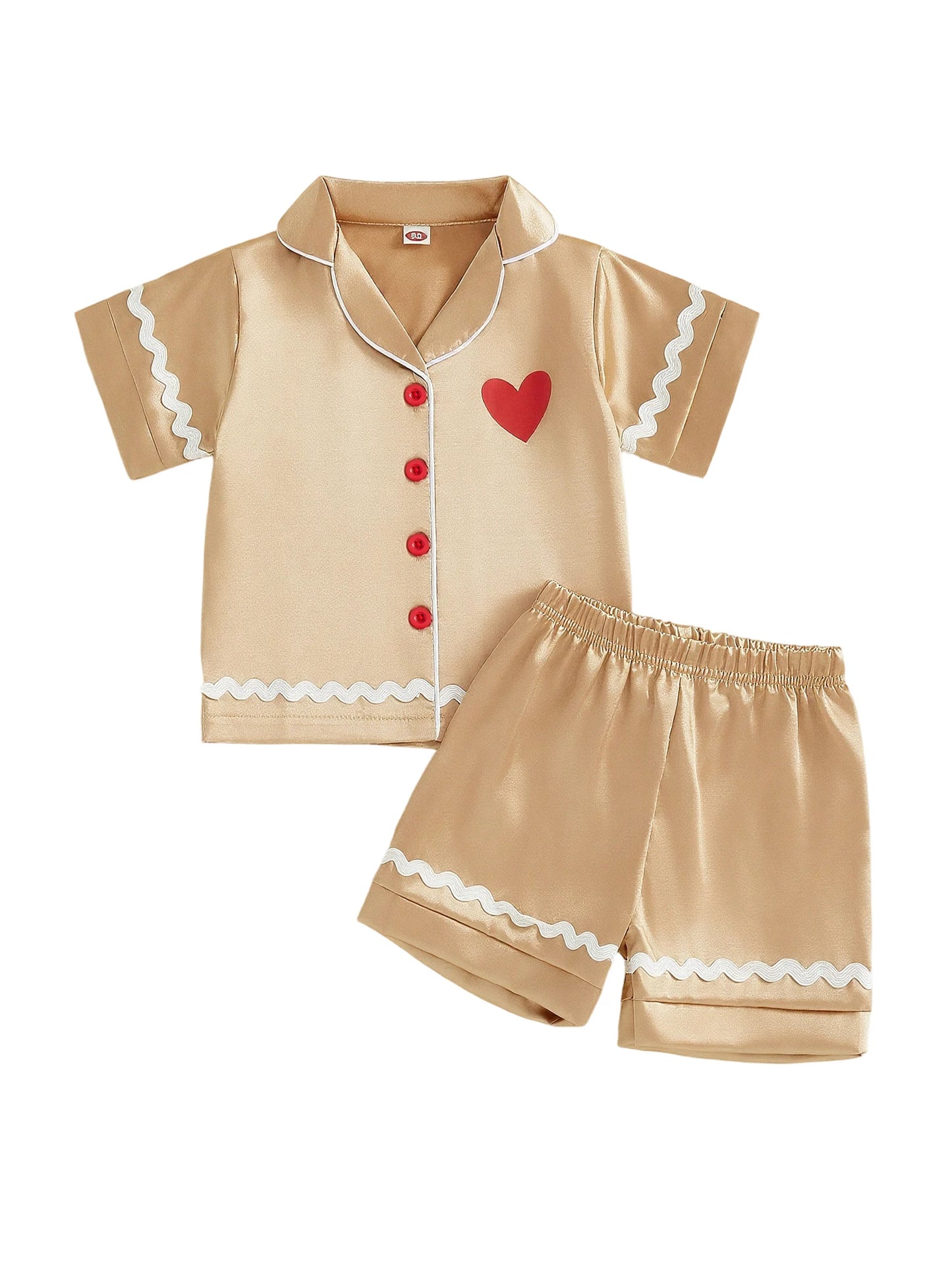 Children s Christmas Satin Pajama Set with Reindeer Print Short Sleeve Lapel Button Down Tops and Shorts 2 Piece Set