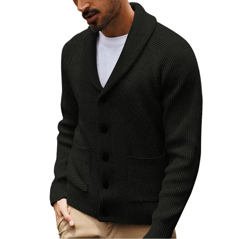 2025 Men's New Knitted Sweater Cardigan Long-sleeved Button-down Collar Pocket Sweater Men's Casual Winter Sweater