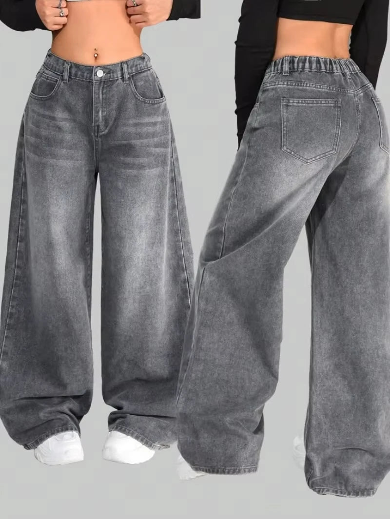 Y2K Fashion New Women Letter Print Baggy Jeans Streetwear Vintage Gothic Popular Casual Joker High Waist Wide Leg Pants Clothing
