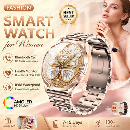 Fashion Women Smart Watch 1.32”AMOLED 100+dials Heart Rate Blood Oxygen Blood Pressure Monitoring Waterproof Give a Gift 2026New