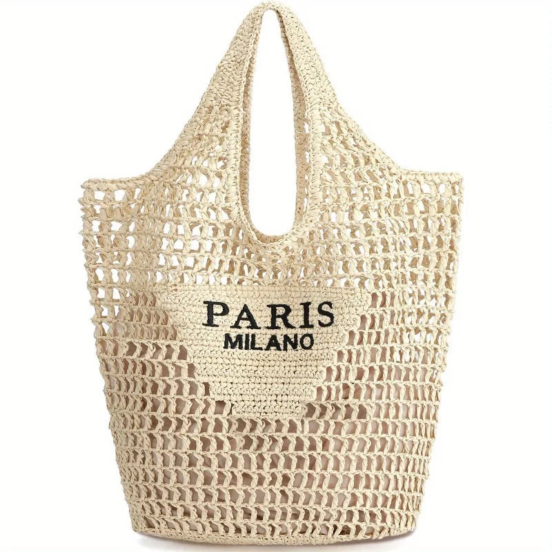 Summer Straw Beach Bag New Woven Bag Straw Mesh Tote Bag Foldable Large Capacity Womens Crossbody Shoulder Bag Purse for Holiday