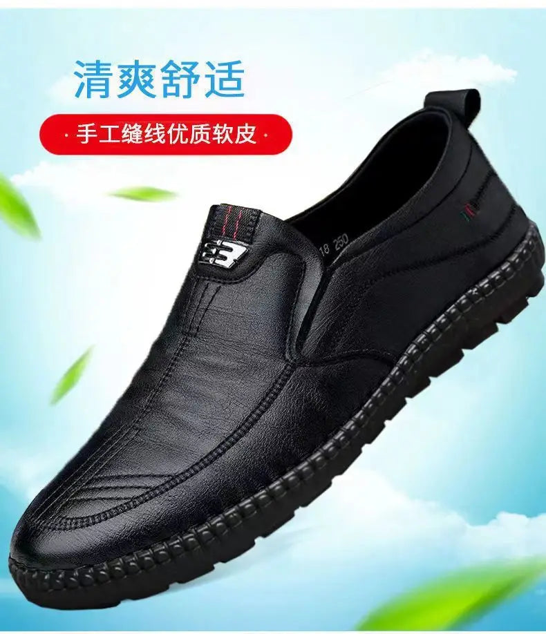 Mens PU Leather Loafers Non Slip Walking Flats Breathable Outdoor Slip on Casual Shoes for Male Work Office Driving