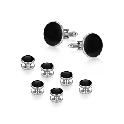Solid Men's Cufflinks Studs Set for Tuxedo Minimalist Navy Blue Man Shirt Cufflinks for Men's Father Husband