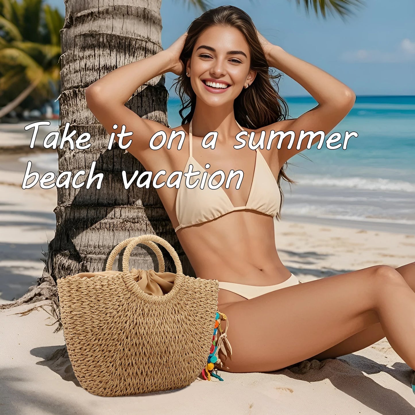 Large Capacity Summer Handmade Straw Weave Bags For Women Beach Wrapped Half-Round Rattan Woven Beach Bag Ladies Handbags Totes