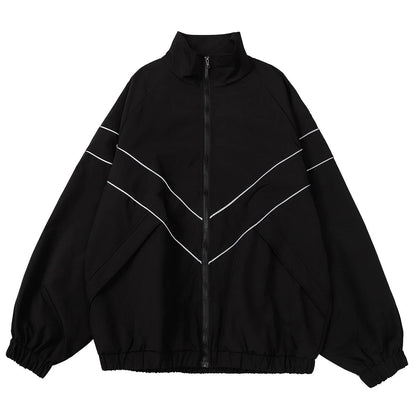 Reflective Striped Men's Jacket 2026 Hip Hop Streetwear Coats Zipper Up Jacket Windbreaker Harajuku Thin Coats Sports Black Blue