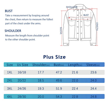 Plus-size women's short denim jacket, with a washed button design, casual and loose fit.