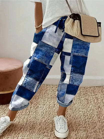 Women's Fashion Plus size 1XL-5XL Printed Flower Pants Ladies Casual Comfortable Loose Pocket Pants Casual Mid-waist Haren Pants