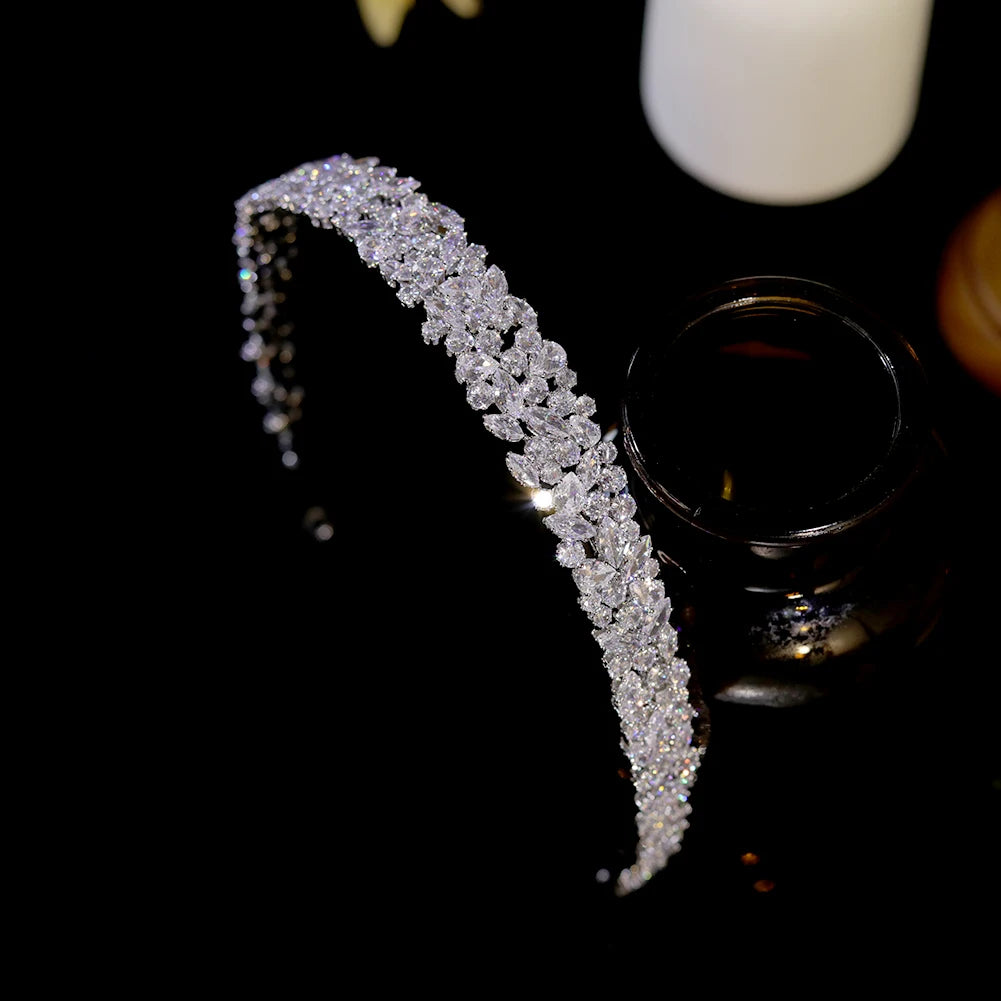 ASNORA Luxury CZ Headbands Silver Color Bridal Crowns Elegant Headwear Wedding Hair Accessories Party Jewelry Bridesmaid Gift