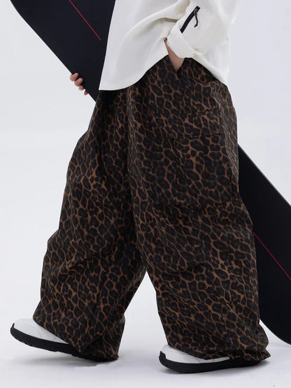 New Ski Pants Men's and Women's Outdoor Veneer Windproof Waterproof Warm Leopard Print Loose Slip