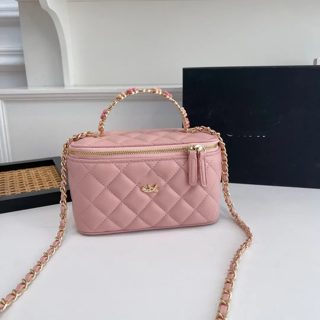 Channeled Bag Women designer makeup bag High Quality Sheepskin Diamond Lattice Handle Vanity Box Tote Bags Crossbody Shoulder Co