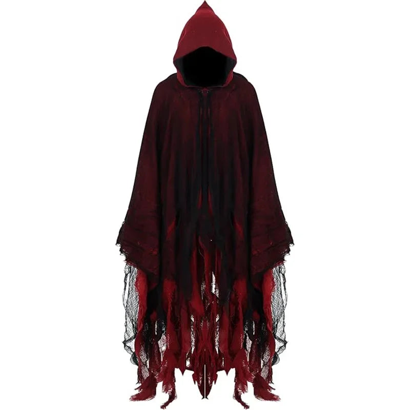 Grim Reaper Costume Cloak with Hood Dune Costume Medieval Renaissance Cloak Halloween Witch Wizard Vampire Cape Party Cosplay