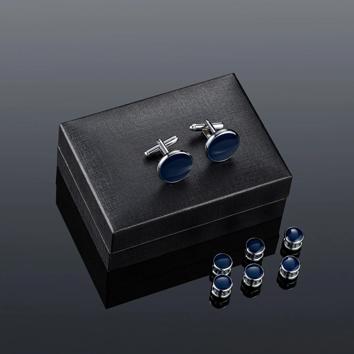Solid Men's Cufflinks Studs Set for Tuxedo Minimalist Navy Blue Man Shirt Cufflinks for Men's Father Husband