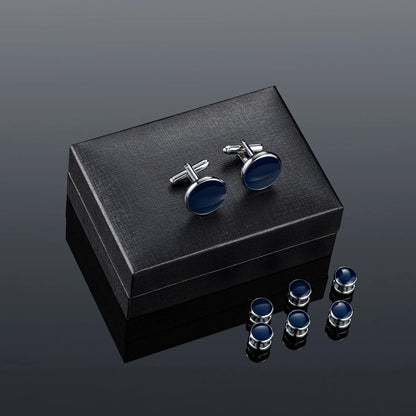 Solid Men's Cufflinks Studs Set for Tuxedo Minimalist Navy Blue Man Shirt Cufflinks for Men's Father Husband