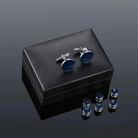 Solid Men's Cufflinks Studs Set for Tuxedo Minimalist Navy Blue Man Shirt Cufflinks for Men's Father Husband