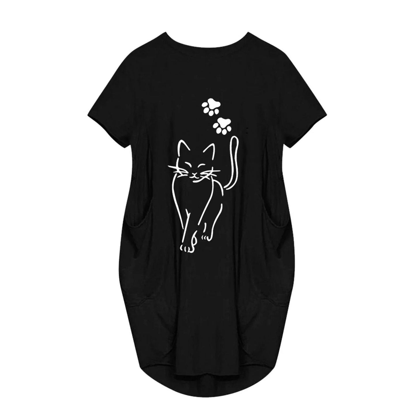 Plus Size Women Short Sleeve O-Neck Loose Casual Dresses Casual Short Sleeve Shirt Mini Dresses Round Neck Pockets Sexy Female T