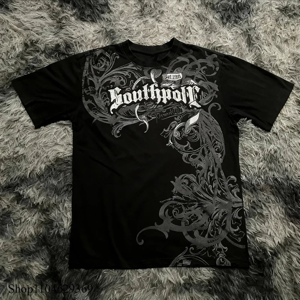 Retro Classic Gothic Style T-shirt Print Oversized Shirt High Street Shirts Gothic Round Neck Cotton Tops New Mens Women T Shirt