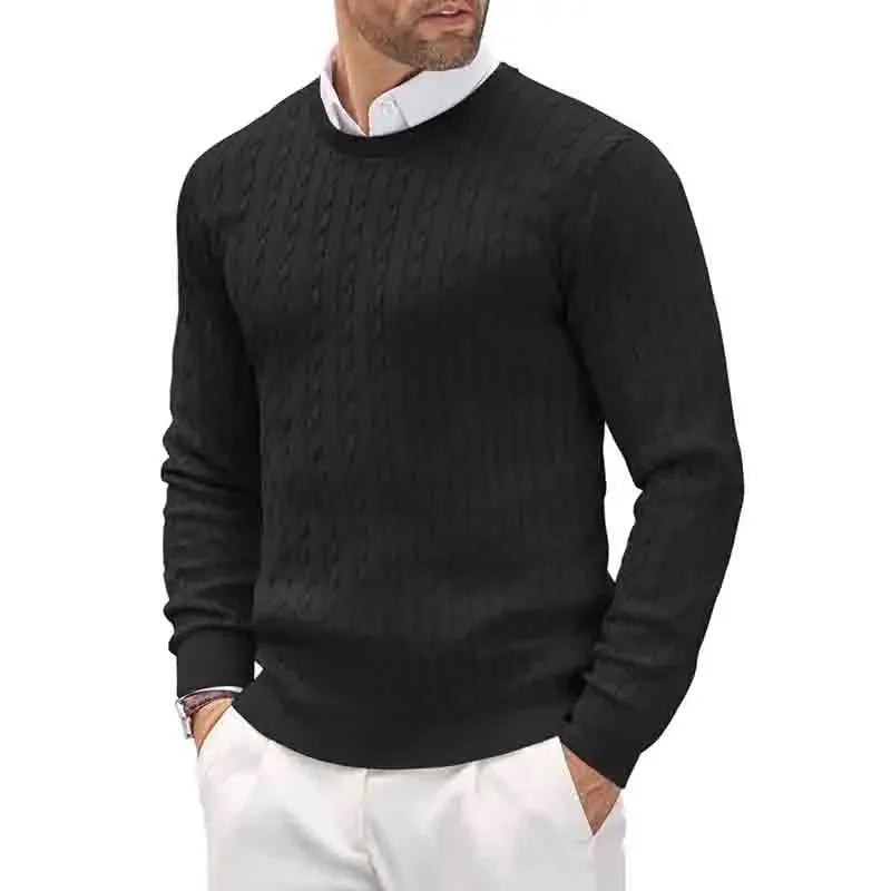 2026 New Men's Casual Sweater Round Neck Long Sleeve Knitted Sweater Diamond Pattern Fashion Versatile Top