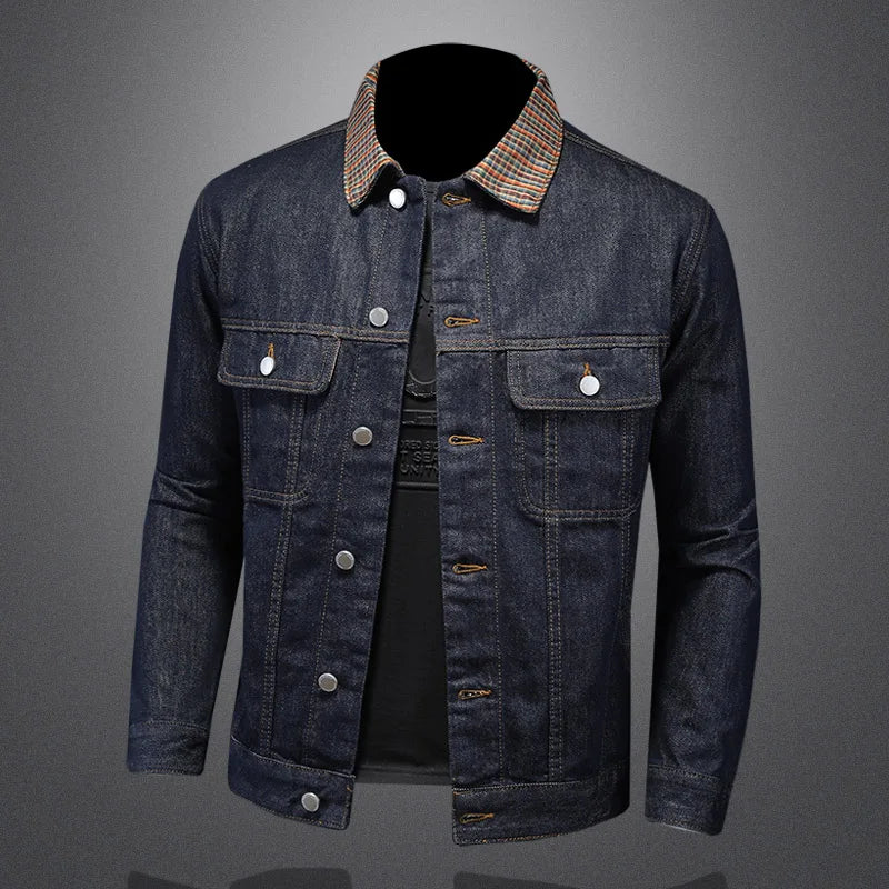 2024 New Fashion Handsome Trend Classic Wash Denim Coat Men Patchwork Collar Men's Coat  Denim Jacket  Techwear Coat