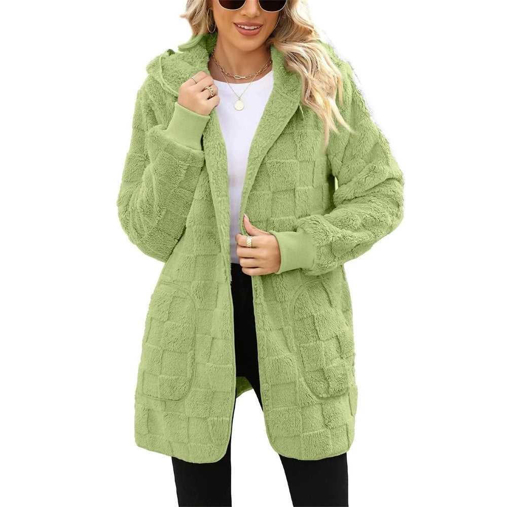 Autumn Winter Women Hooded Plush Velvet Jacket cardigan coats Oversized