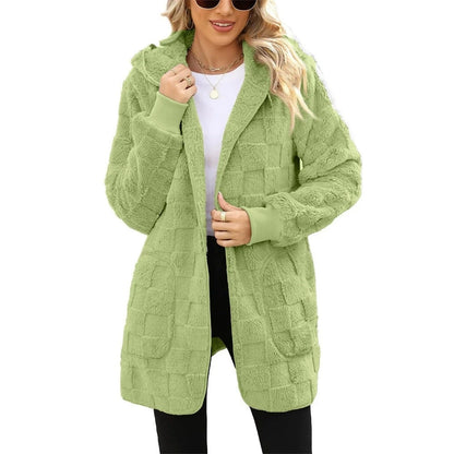 Autumn Winter Women Hooded Plush Velvet Jacket cardigan coats Oversized