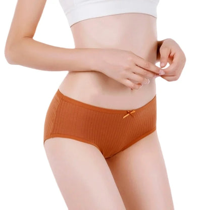 7Pcs/Set Women Cotton Ribbed Panties Mid-Rise Briefs with Bow Detail Comfort Breathable Underwear Sexy Lingerie Intimates M-XL