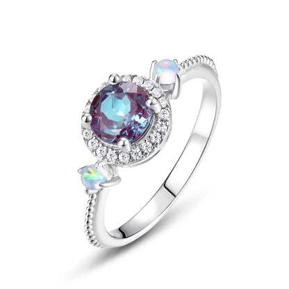 ALLNOEL 925 Sterling Silver Color Change Alexandrite Ring For Women Luxury Engagement Wedding Band Fine Jewelry