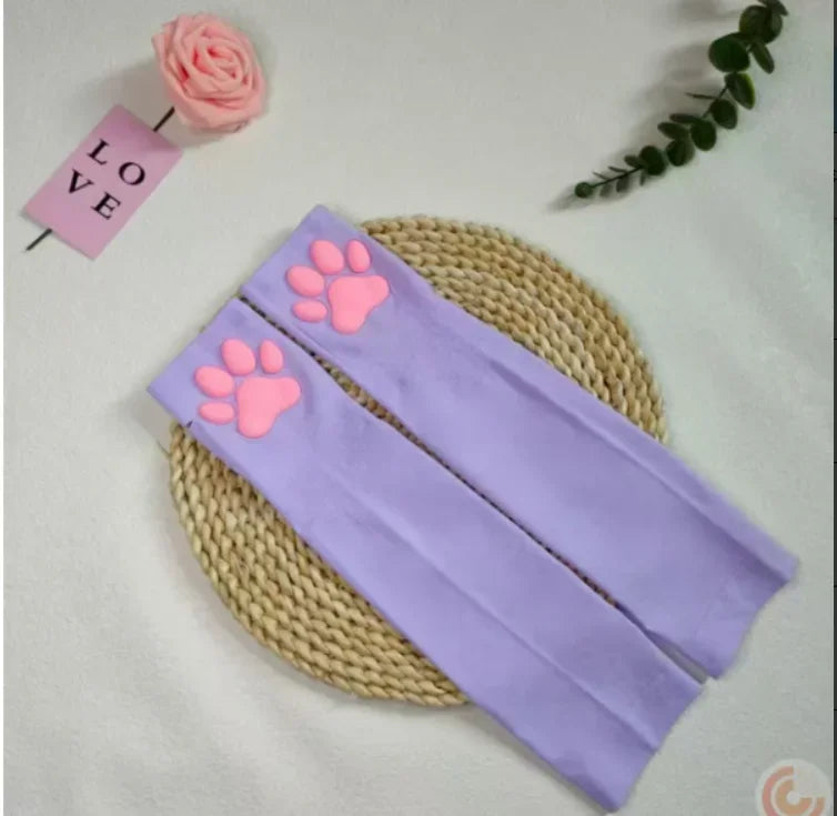 Cute Cat Paw Fingerless Gloves, Soft Stretchy with 3D Pads, UV Protection Kawaii Harajuku Anime Cosplay Accessory for Girls & Women