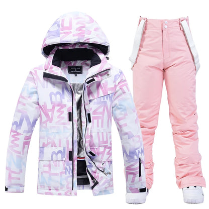 Fashion, Waterproof Snow Suit Sets for Women, Snowboarding Clothing, Ski Costumes, Winter Wear, Jacket Strap Pant for Girl's