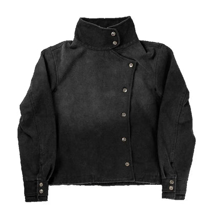 Y2K White Fencing Jacket Retro Bakastroll High Neck Loose Casual Denim Jacket Fashionable High Street Men Women Hip Hop Clothing