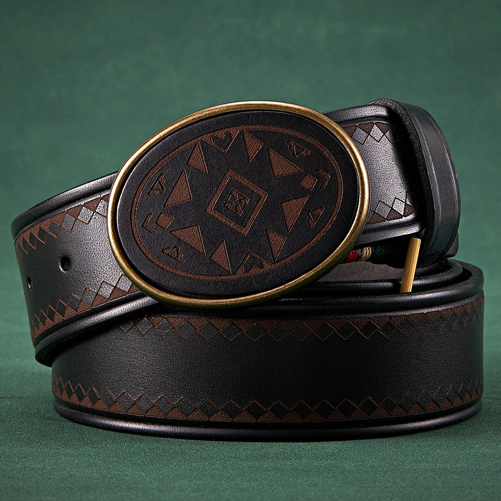 3.8CM Men High Quality Genuine Leather Belt Luxury Smooth Buckle Belts Pure Cowskin Laser Engraving Strap Male Jeans for Man