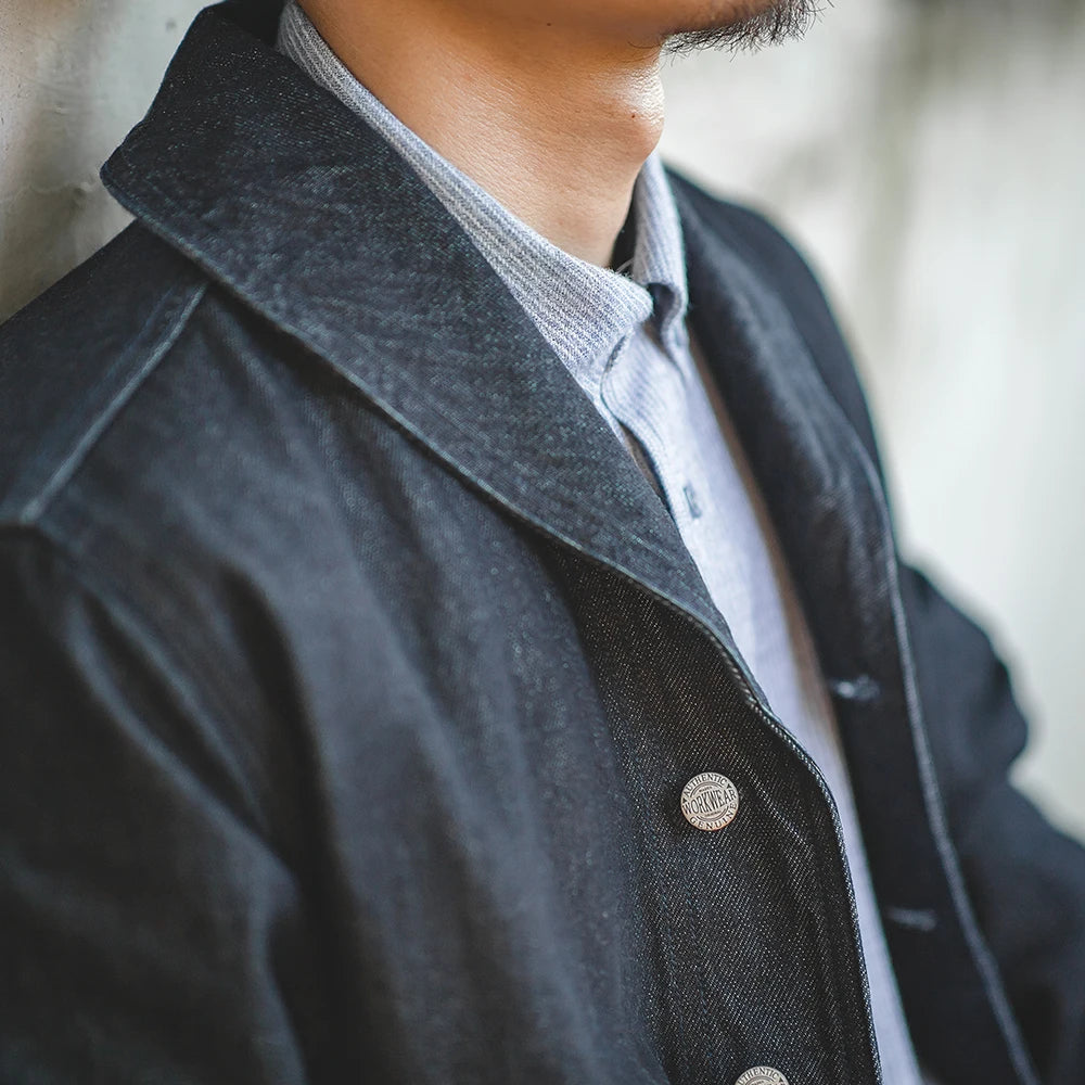 Maden Washed Denim Jackets for Men Vintage Workwear Coats Cotton Solid Hunting Denim Turn-down collar Casual Jacket Men Clothing