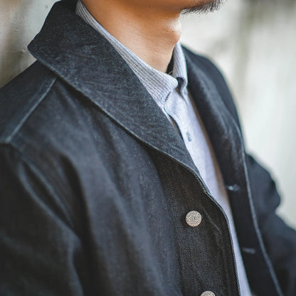 Maden Washed Denim Jackets for Men Vintage Workwear Coats Cotton Solid Hunting Denim Turn-down collar Casual Jacket Men Clothing