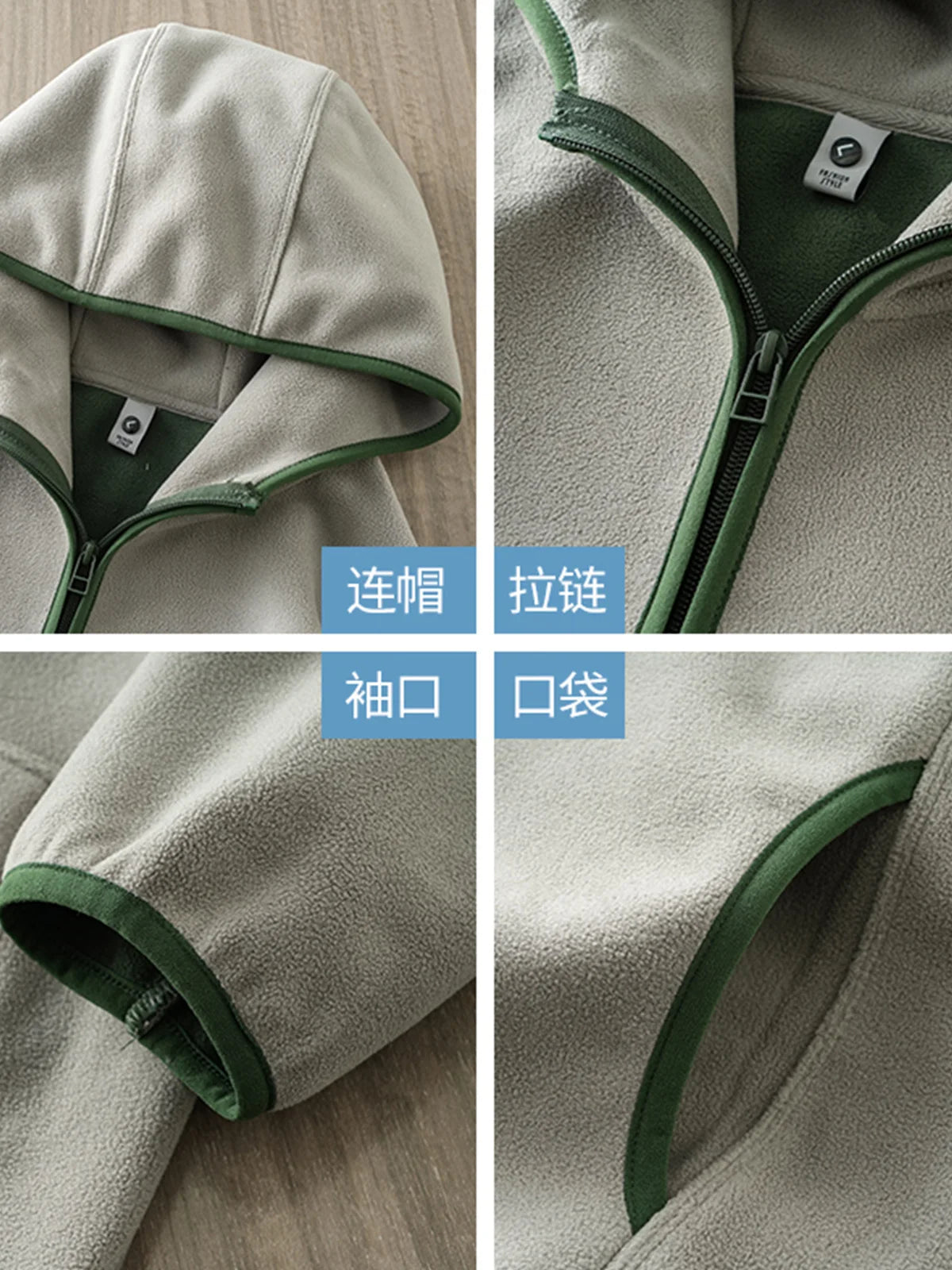 DUKEEN Men's Double-Sided Fleece Hoodie Autumn and Winter Warm Windbreaks 7A Antimicrobial Zipper Jackets for Men