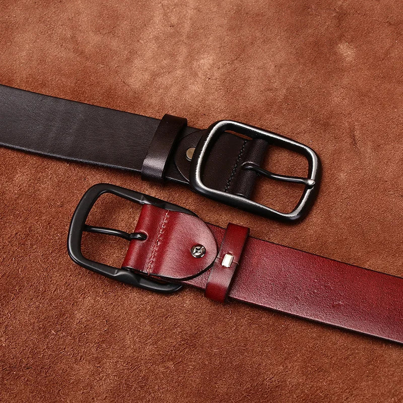 3.8CM Men High Quality Genuine Leather Belt Luxury Pin Buckle Belts Thick Cowskin Fashion Vintage Strap Male Jeans for Man