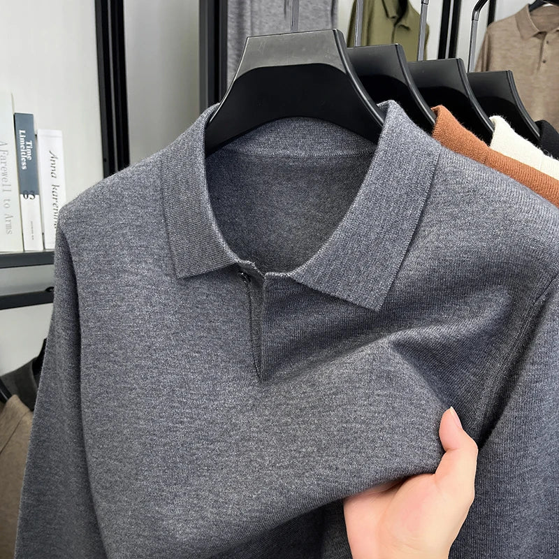Men's Wool Blend Polo Sweater Heavyweight Warm Knitwear Anti-Pilling Soft Touch Long Sleeve Pullover Autumn Winter