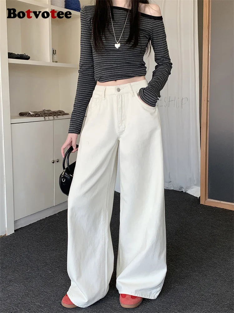 Botvotee Milk White Baggy Jeans Women Spring Summer 2025 New Korean Fashion Causal Y2k Loose Oversized High Waisted Jeans