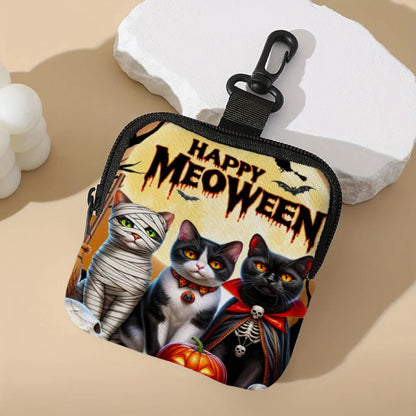 Durable Mini Coin Purse Artificial Leather Cat Print Wallet Waterproof Portable Earphone Bag Friends Gift