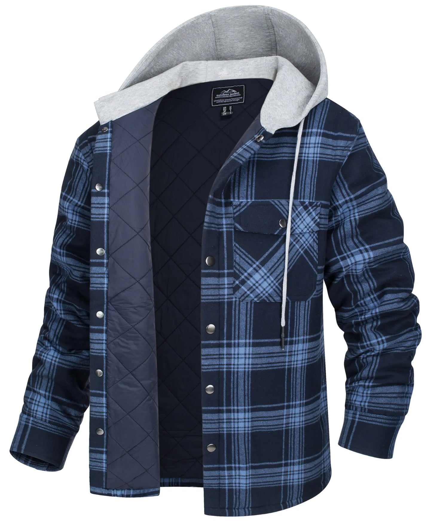 MAGCOMSEN Men's Hooded Flannel Jacket Cotton Autumn Winter Warm Coat Long Sleeve Plaid Shirt