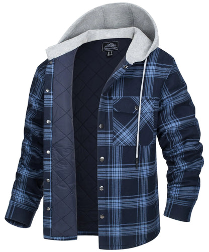 MAGCOMSEN Men's Hooded Flannel Jacket Cotton Autumn Winter Warm Coat Long Sleeve Plaid Shirt