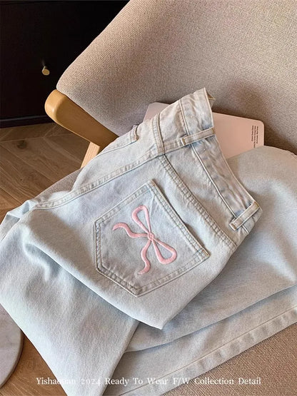 Womens Casual Loose Fit Jeans Relaxed Trousers High Waist Wide Leg Light Wash Embroidered Plus Size Comfort Jeans Women's jeans