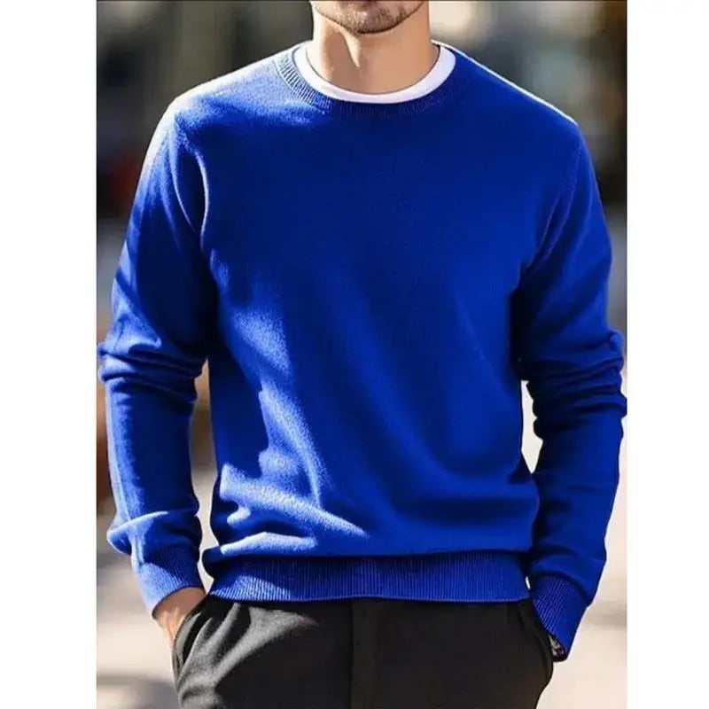 Round neck wool sweater for men, pullover, simple and stylish, loose and oversized, turtleneck, solid color top.