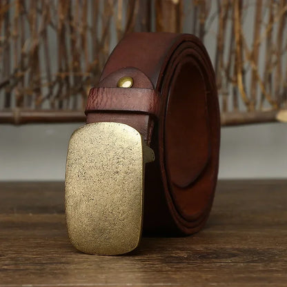 3.7CM Pure Cowhide High Quality Genuine Leather Belts for Men Strap Male Brass Buckle Fancy Vintage Jeans Cowboy Cintos Luxury