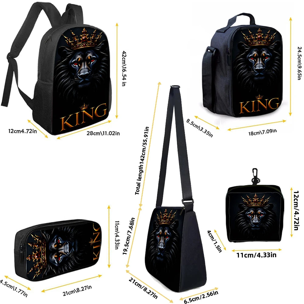 1/2/3/4/5pcs Lion King Pattern Backpack Set - Large-Capacity Casual Backpack with Matching Clutch & Tote Bag for Daily Use