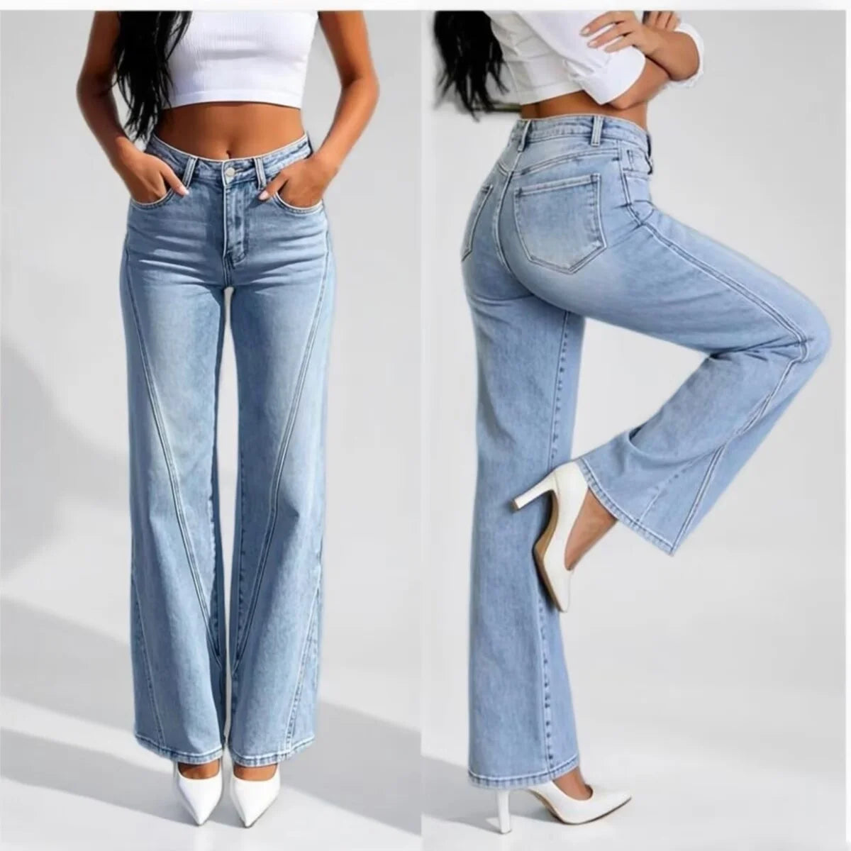 European and American Style Women's Stretch Micro-Flared Jeans Retro 90S Elegant Sweet Denim Trousers Fashion Slim-Fit Long Pant