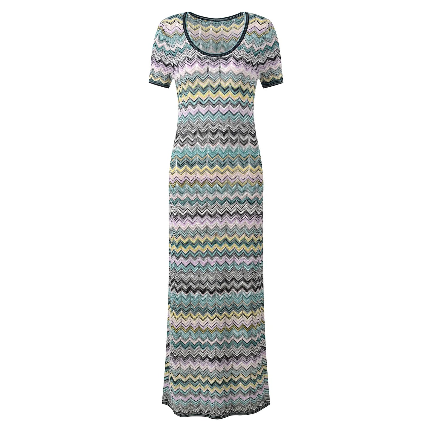ZJYT Summer New 2026 Fashion Women's Midi Knitted Sweater Dresses Elegant Short Sleeve Striped Casual Holiday Beach Dress Ladies