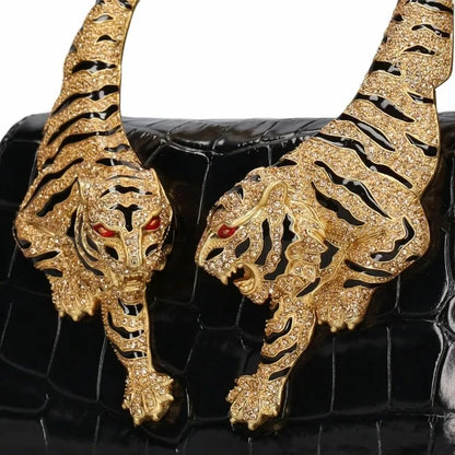 Roar Croc Embossed Handbag Women Genuine Crocodile Scale-effect Leather Signature Tiger Motif Crystal Embellishment Shoulder Bag